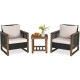 3 Pieces Outdoor Rattan Furniture Bistro Set with Cushioned Sofas