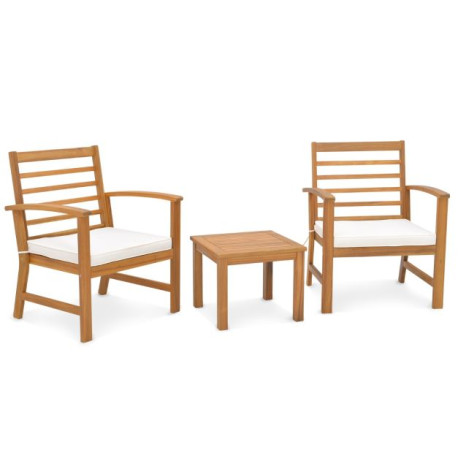 3 Pieces Acacia Wood Patio Conversation Set with Soft Cushions