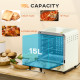 Mini Oven, 15 Litres Electric Oven and Grill with 60-230℃ Adjustable Temperature, 60 Minute Timer, Include Baking Tray, Wire Rac