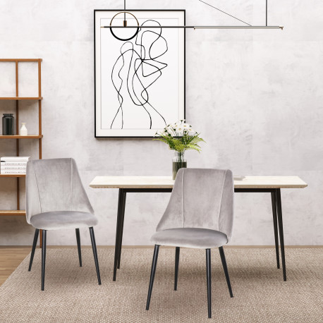 Dining Chairs Set of 2, Modern Upholstered Velvet-Touch Fabric Accent High Back Chairs with Metal Legs for Kitchen, Grey