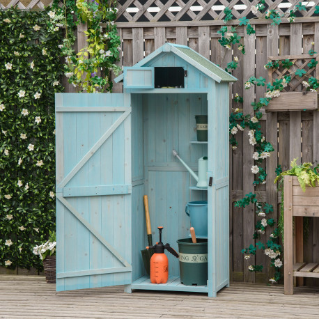 Outsunny Garden Shed Vertical Utility 3 Shelves Shed Wood Outdoor Garden Tool Storage Unit Storage Cabinet, 77 x 54.2 x 179cm - 