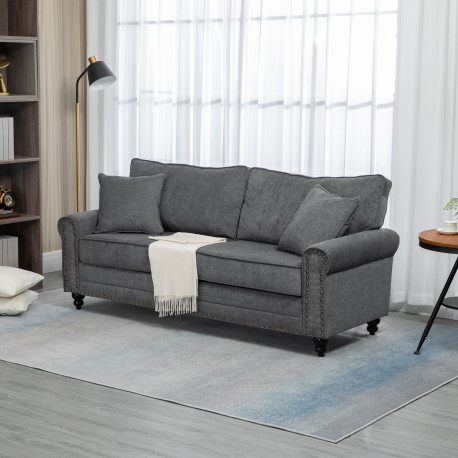 3 Seater Sofas for Living Room, Fabric Sofa with Felt Mats, Cushions and Pillows, Grey