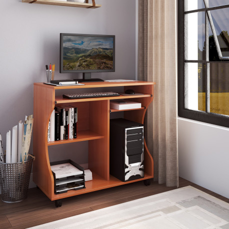 Multi-Storage Compact Work Desk, with Wheels - Cherry Wood Colour