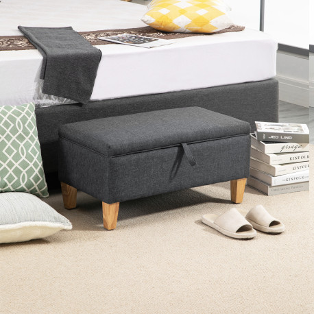 Linen Storage Ottoman Padded Footstool with Rubberwood Legs for Storage Box, Bed End, Shoe Bench, Seating, Dark Grey