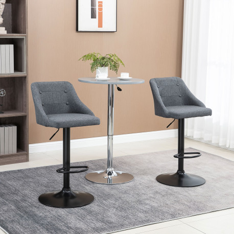 Modern Adjustable Bar Stools Set of 2, Swivel Fabric Barstools with Footrest, Armrests and Back, for Kitchen Counter and Dining 