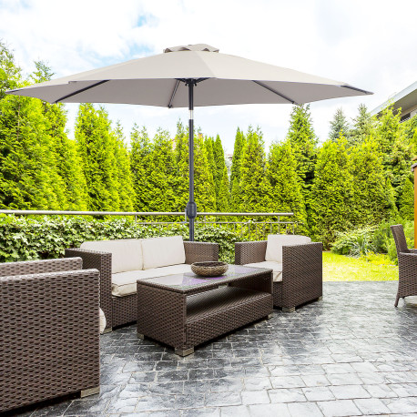 Outsunny 3(m) Tilting Parasol Garden Umbrellas, Outdoor Sun Shade with 8 Ribs, Tilt and Crank Handle for Balcony, Bench, Garden,