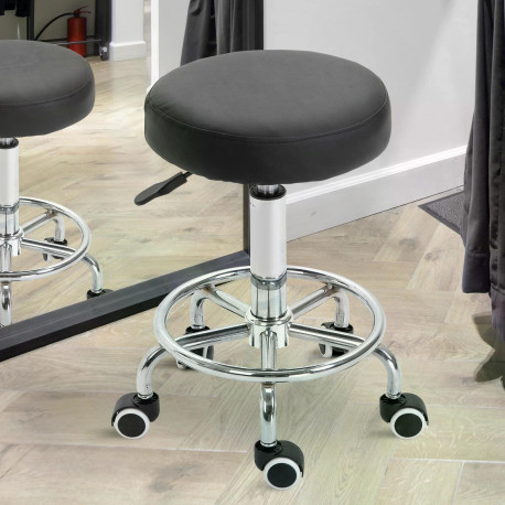 Vinsetto Round Rolling Stool, PU Leather Height Adjustable Stool Chair with Wheels and Swivel Seat for Salon, Massage, Spa, Home