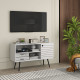 Duo Storage TV Unit, with Striped Door - White