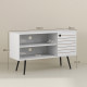 Duo Storage TV Unit, with Striped Door - White