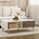 Coffee Table, Modern Tea Table with Open Storage Shelves, Two Drawers and Solid Wood Legs, Coffee Tables for Living Room, Bed Ro