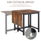 Folding Dining Table, Industrial Drop Leaf Table with Wheels and Metal Frame for Kitchen, Dining Room, Space Saving, Rustic Brow