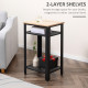 Tall Side Table with 3 Layer 2 Shelves Storage Display Industrial-Style Metal Frame Bedside End Table Nightstand for Living Room