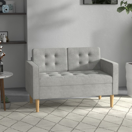 Modern 2 Seater Sofa with Hidden Storage, 117cm Tufted Cotton Couch with Wood Legs, Compact Loveseat for Living Room, Kitchen, L