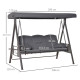 Outsunny 3 Seater Garden Swing Chair Outdoor Hammock Bench w/ Adjustable Canopy, Cushions and Cup Trays, Brown Steel Frame, Dark