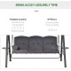Outsunny 3 Seater Garden Swing Chair Outdoor Hammock Bench w/ Adjustable Canopy, Cushions and Cup Trays, Brown Steel Frame, Dark