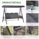 Outsunny 3 Seater Garden Swing Chair Outdoor Hammock Bench w/ Adjustable Canopy, Cushions and Cup Trays, Brown Steel Frame, Dark