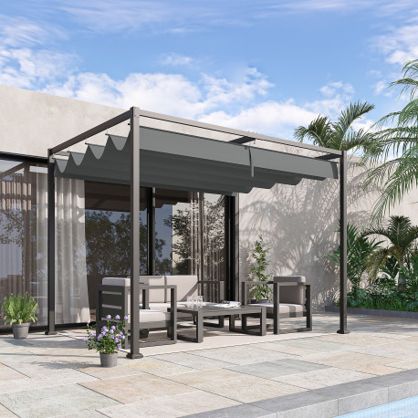 Outsunny 3 x 2m Metal Outdoor Pergola with Retractable Roof, Outdoor Gazebo Canopy Shelter with Drainage Holes for Garden, Patio