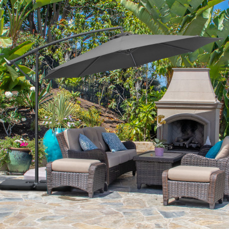 Outsunny 3(m) Garden Banana Parasol Cantilever Umbrella with Crank Handle, Cross Base, Weights and Cover for Outdoor, Hanging Su