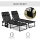 Outsunny Portable Sun Lounger Set of 2, Folding Camping Bed Cot, Reclining Lounge Chair 5-position Adjustable Backrest with Side
