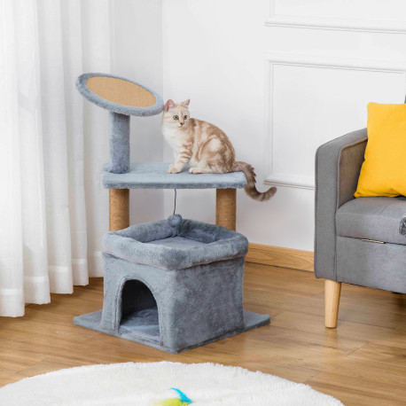 PawHut Cat Tree Tower for Indoor Cats, Cat Scratching Post with Bed, Cat House, Scratching Pad, Perch, Interactive Ball Toy 48 x