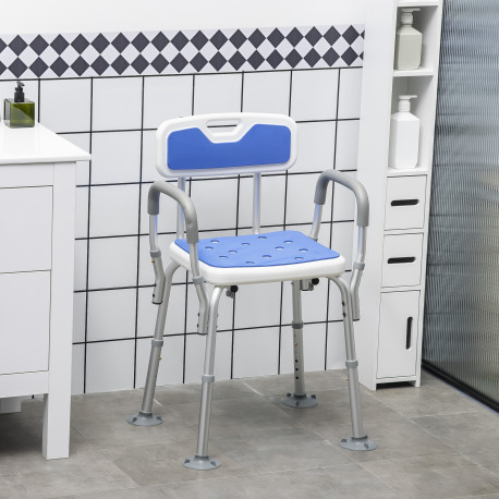 EVA Padded Shower Chair for the Elderly and Disabled, Height Adjustable Shower Stool with Back and Arms, 4 Suction Foot Pads, Bl
