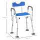 EVA Padded Shower Chair for the Elderly and Disabled, Height Adjustable Shower Stool with Back and Arms, 4 Suction Foot Pads, Bl