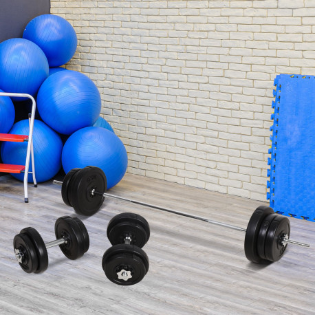 Dumbbell and Barbell Set with 65kg Adjustable Barbell Weights Set, for Home Gym - Black