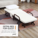Folding Bed with Mattress, Single Guest Bed, Portable Fold Bed with Adjustable Backrest, Metal Frame on Wheels, White, 190 x 76 