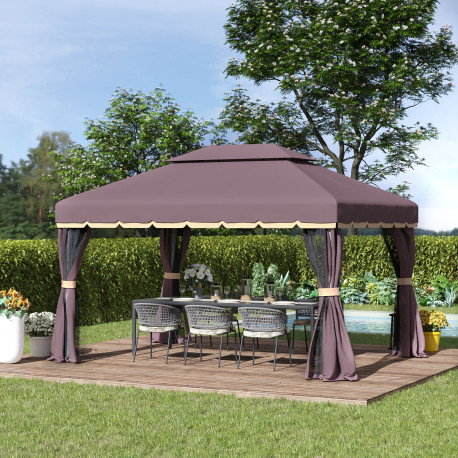 Outsunny 3 x 4m Aluminium Garden Gazebo, Marquee Canopy Shelter Pavilion Party Tent with Nets and Curtains for Garden and Deck, 