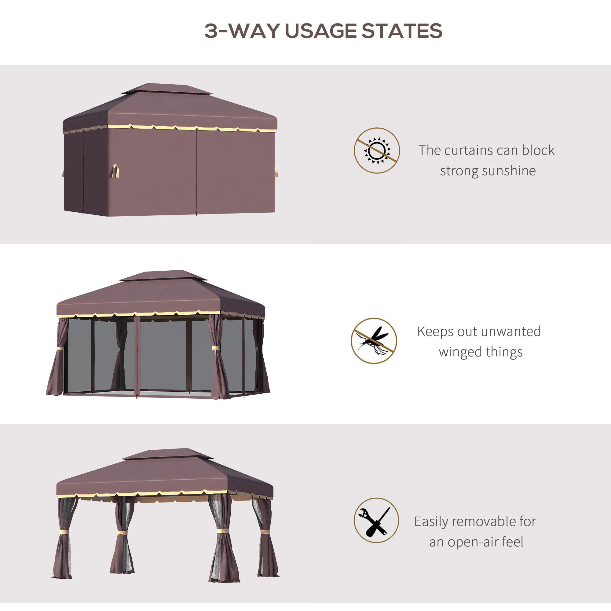 Outsunny 3 x 4m Aluminium Garden&nbsp;Gazebo, Marquee Canopy Shelter Pavilion Party Tent with Nets and Curtains for Garden and Deck, 
