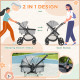 Foldable Baby Stoller, with Reclining Backrest, Adjustable Canopy, for Ages 0-36 Months - Grey