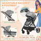 Foldable Baby Stoller, with Reclining Backrest, Adjustable Canopy, for Ages 0-36 Months - Grey