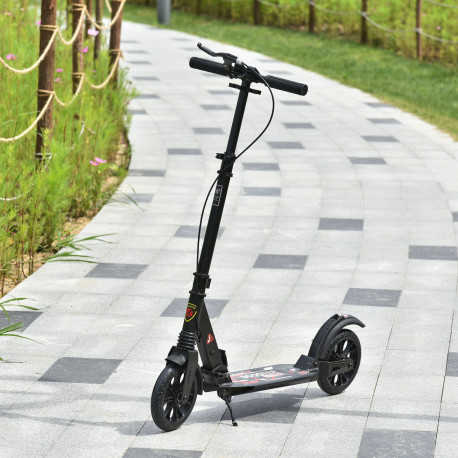 Adult Teens Kick Scooter Foldable Height Adjustable Aluminium Ride On Toy for 14+ w/ Rear Wheel & Hand Brake, 200mm Big Wheels, 