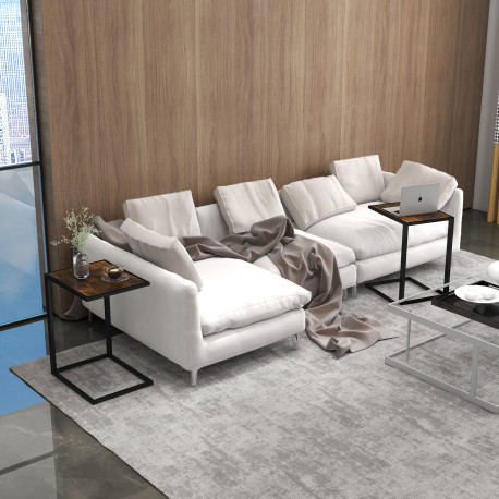 C-Shaped Side Table, Sofa End Table with Metal Frame, Accent Couch Table for Living room, Bedroom, Set of 2, Brown and Black