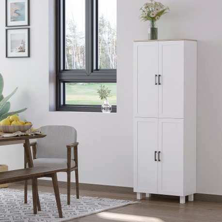 Freestanding Kitchen Cupboard, 4-Door Storage Cabinet Organizer with Adjustable Shelves White