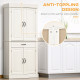 Kitchen Cupboard with 4 Doors, Freestanding Storage Cabinet with Wide Drawer and Shelves for Living Room, 180cm, White Wood Grai