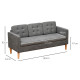 Modern 3 Seater Sofa with Hidden Storage, 169cm Tufted Cotton Couch with Wood Legs, Compact Sofa for Living Room, Grey