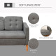 Modern 3 Seater Sofa with Hidden Storage, 169cm Tufted Cotton Couch with Wood Legs, Compact Sofa for Living Room, Grey