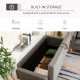 Modern 3 Seater Sofa with Hidden Storage, 169cm Tufted Cotton Couch with Wood Legs, Compact Sofa for Living Room, Grey