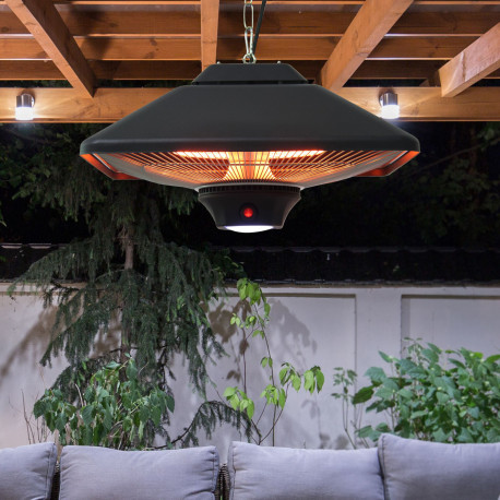 Outsunny Hanging Electric Patio Heater with 2 Power Settings, 1000/2000W Waterproof Ceiling Mounted Aluminium Halogen Infrared O