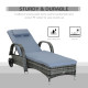 Outsunny 2PC Rattan Sun Lounger Recliner Bed Reclining Chair Patio Garden Outdoor Wicker Weave Adjustable Headrest with Fire Ret