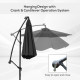 Outsunny 3m LED Patio Banana Umbrella Cantilever Parasol w/ Crank Cross Base Hanging Offset Umbrella Frame Steel  Aluminium Gard