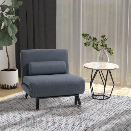 Linen Single Chair Bed, 3-in-1 Convertible Sleeper Chair with Adjustable Backrest, Pillow, for Living Room, Bedroom, Dark Grey
