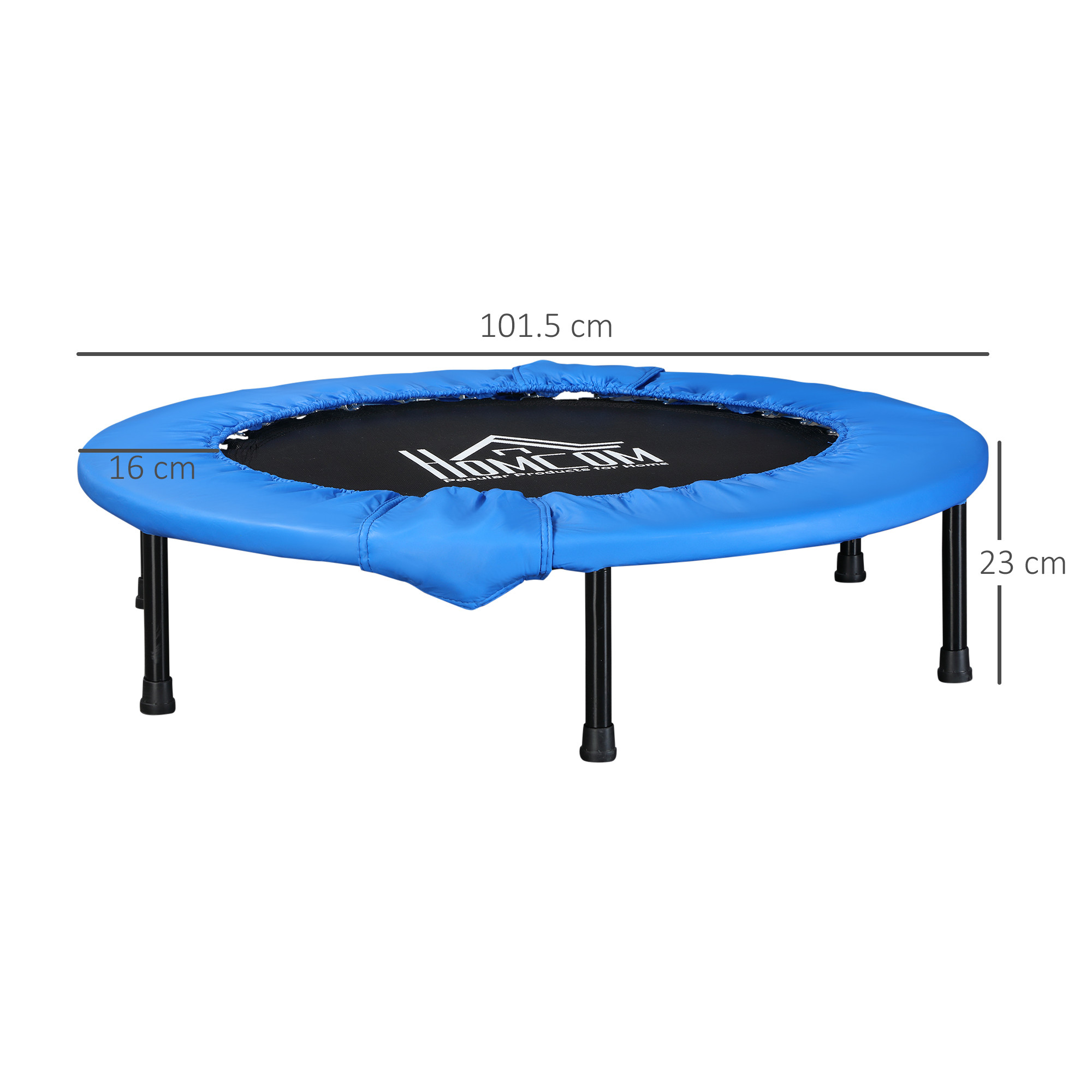 &Phi;101 Mini Fitness Trampoline Home Gym Yoga Exercise Rebounder Indoor Outdoor Jumper with Safety Pad, Support Up to 100 KG, Blue 