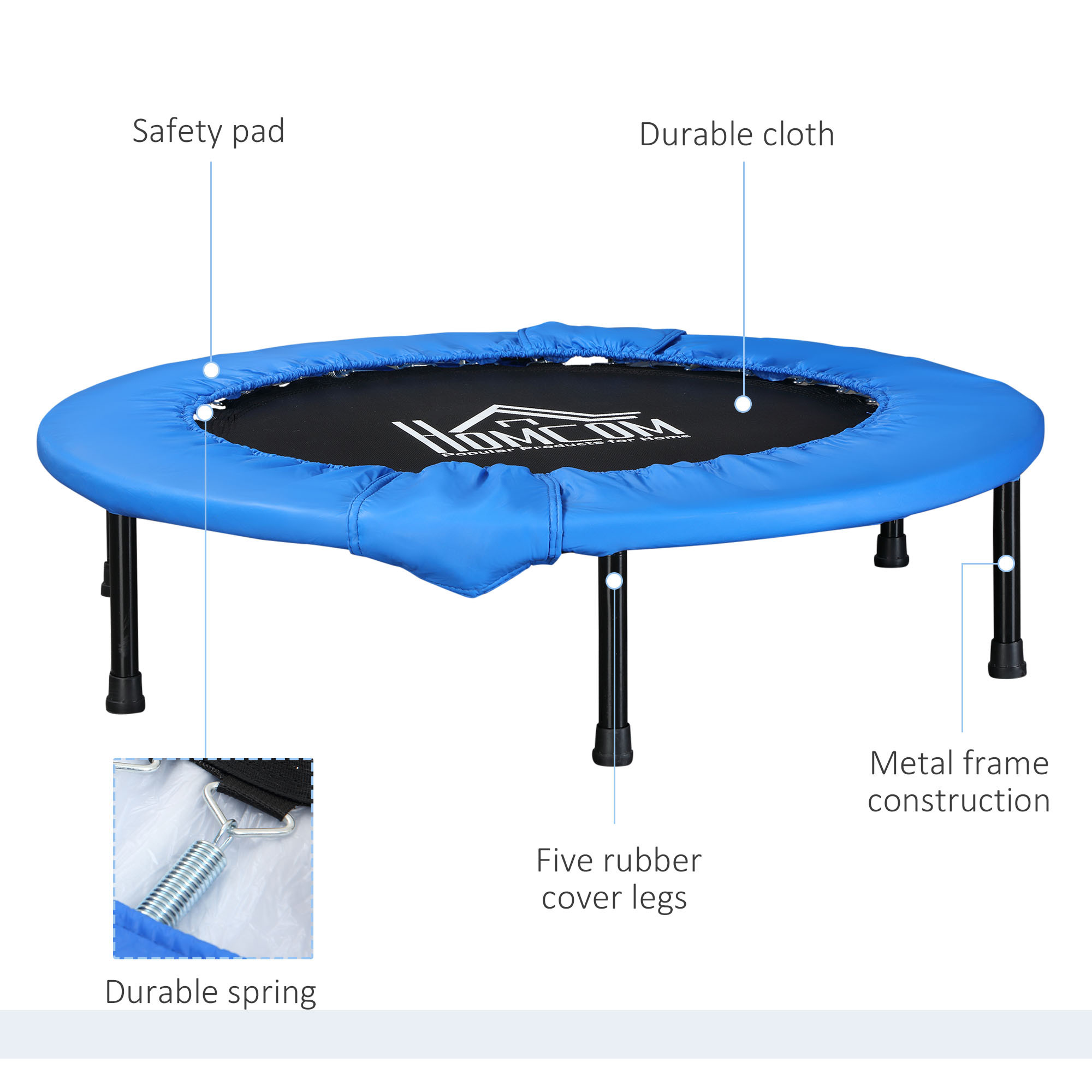 &Phi;101 Mini Fitness Trampoline Home Gym Yoga Exercise Rebounder Indoor Outdoor Jumper with Safety Pad, Support Up to 100 KG, Blue 