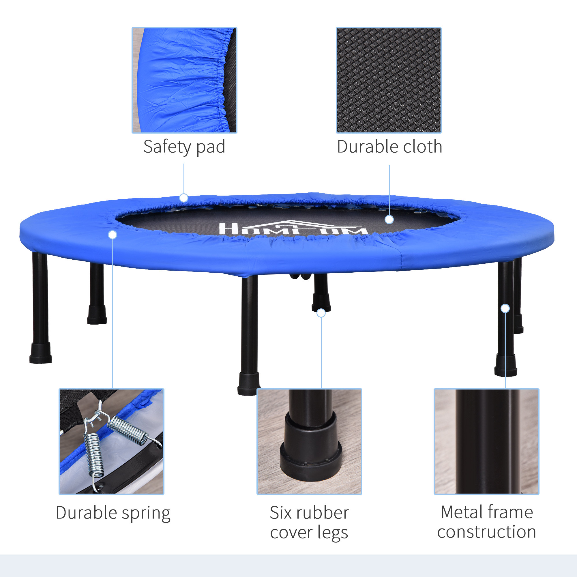 &Phi;91 Mini Fitness Trampoline Home Gym Yoga Exercise Rebounder Indoor Outdoor Jumper with Safety Pad, Support Up to 100 KG, Blue a