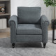 Vintage Accent Chair, Upholstered Occasional Chair with Back Pillow, Rolled Arms,  Rubber Wood Legs, Grey