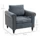 Vintage Accent Chair, Upholstered Occasional Chair with Back Pillow, Rolled Arms,  Rubber Wood Legs, Grey