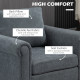 Vintage Accent Chair, Upholstered Occasional Chair with Back Pillow, Rolled Arms,  Rubber Wood Legs, Grey