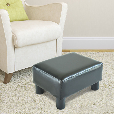 Faux Leather Footstool, Small Foot Rest, Rectangle Sofa Stool for Bedroom Living Room, Black